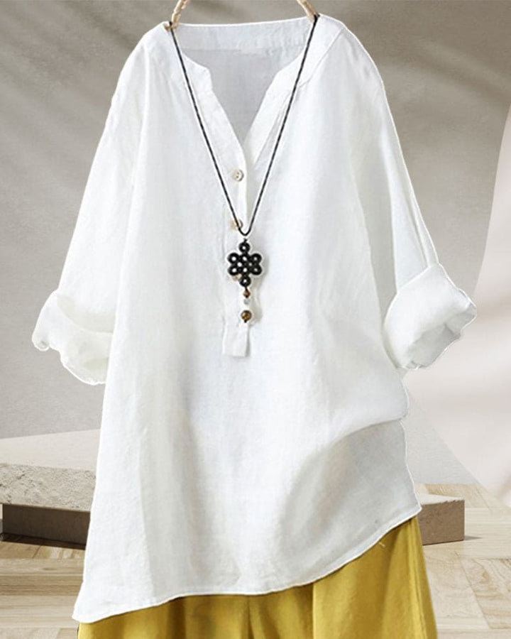 Levoire | Blouse À Manches Longues Dans Une Couleur Unie Et Un Encolure En V Blanc