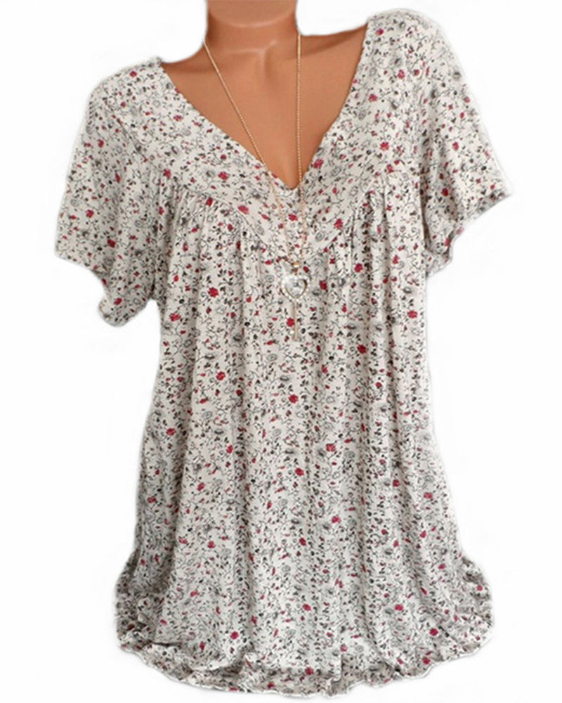 Levoire | V-col montant chemise décontractée à manches courtes Beige