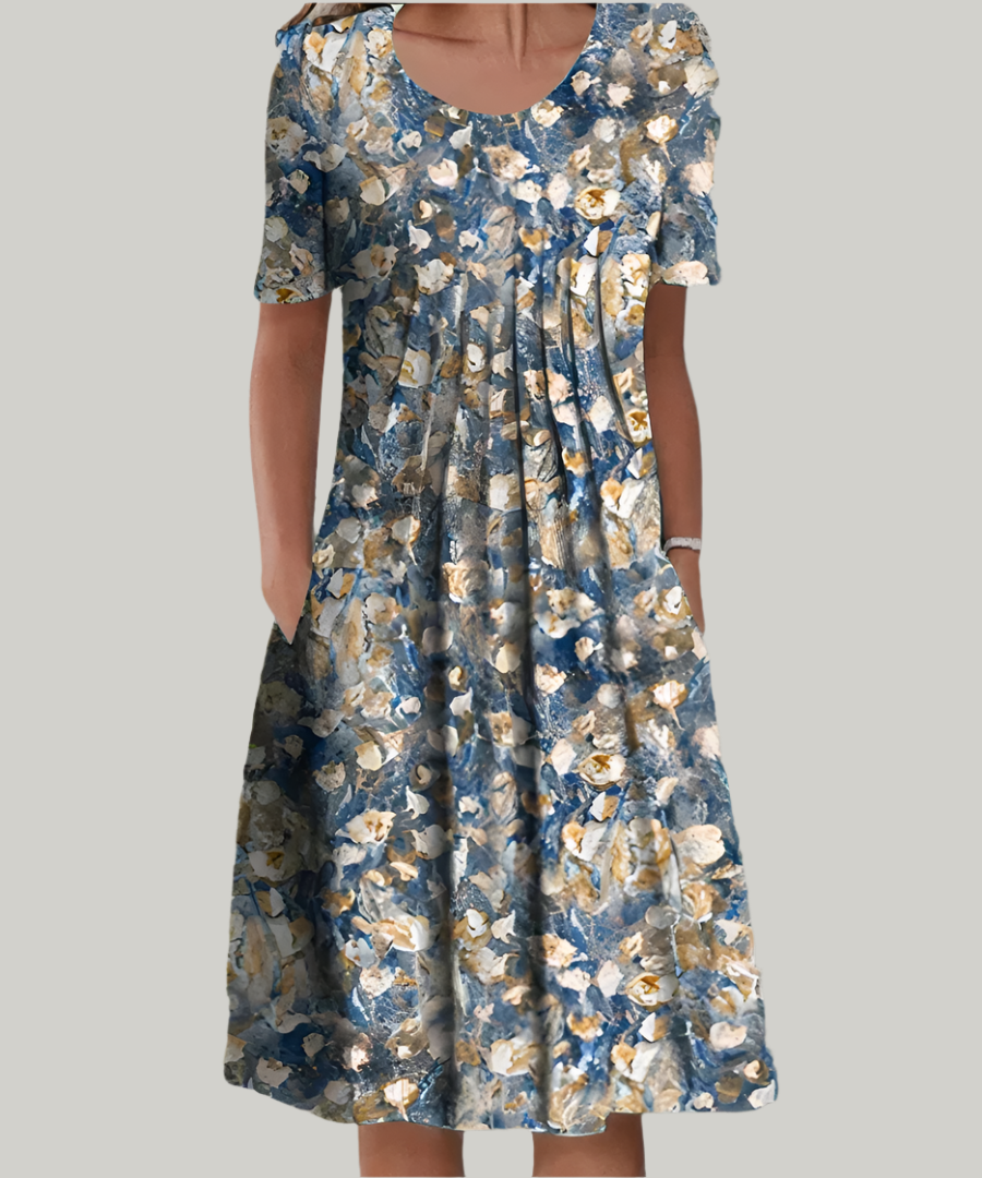 Levoire | Robe Élégante Fait Main Bleu avec Fleurs