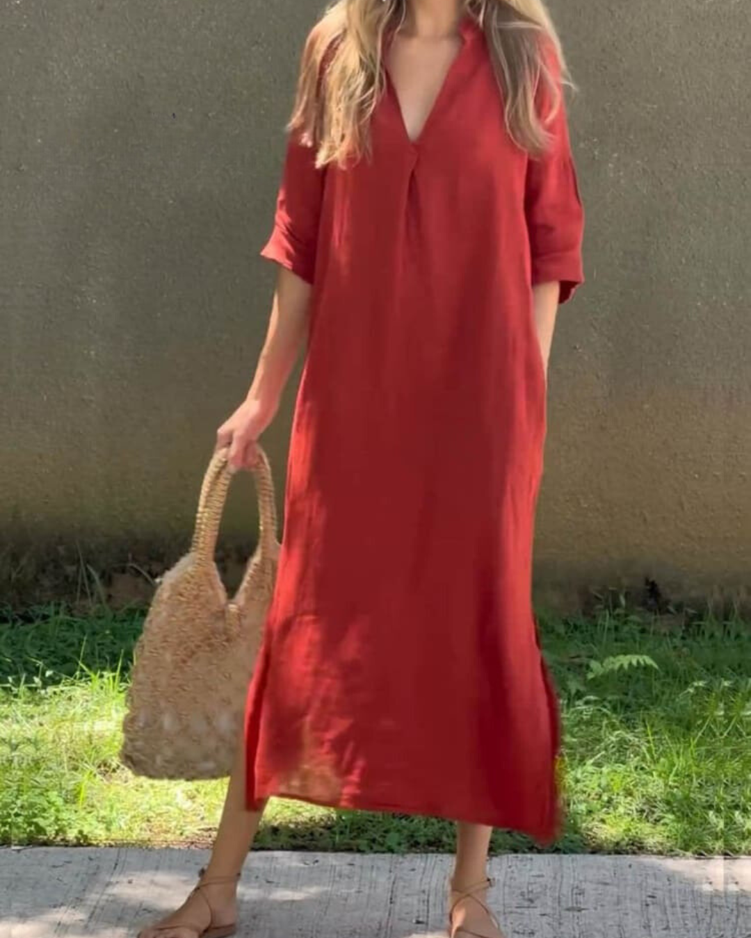 Levoire | Robe À Col En V Uni Avec Poches Rot