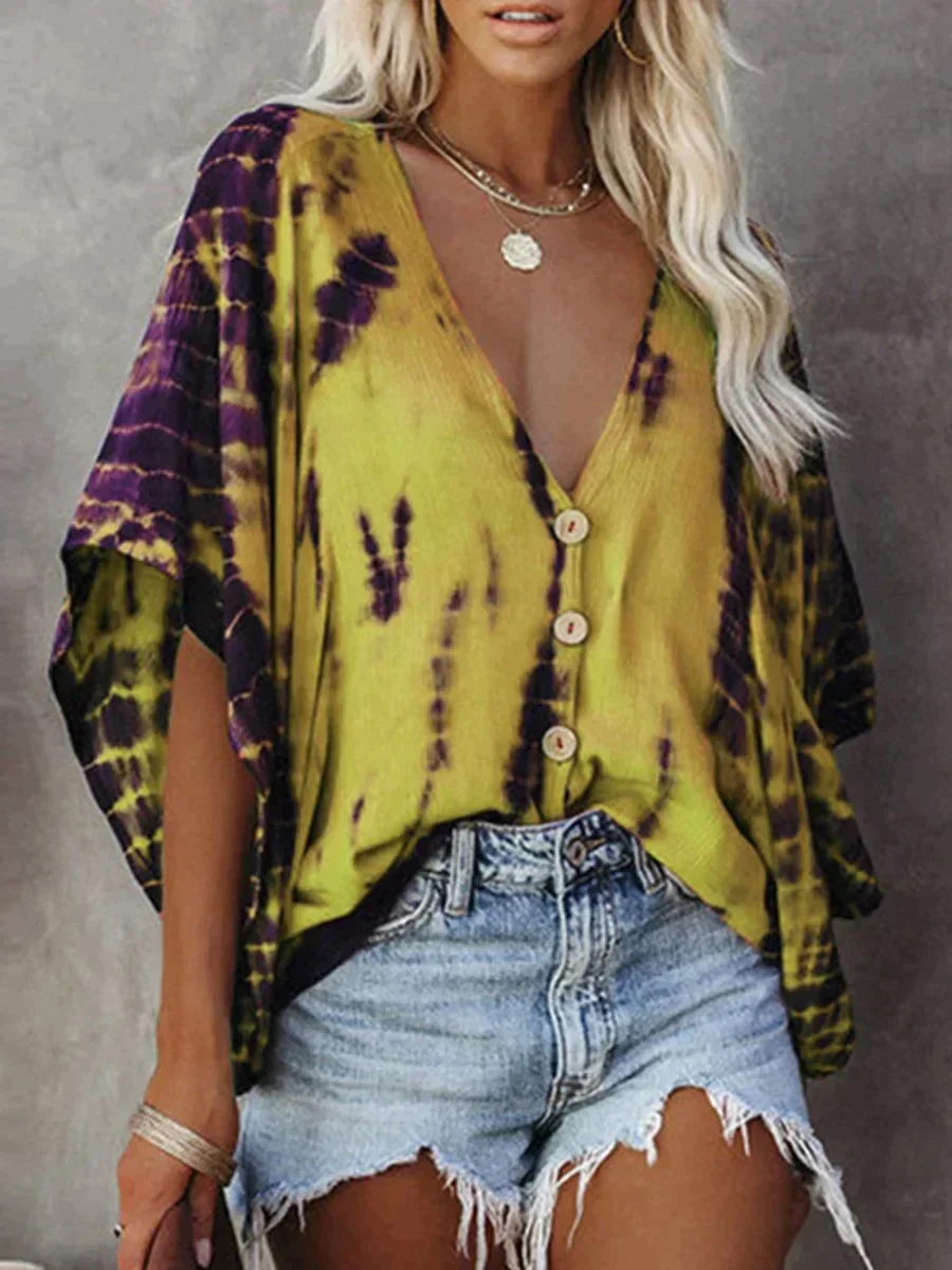 Levoire | Chic Robe Chemise FR Femmes Manches Courtes Jaune