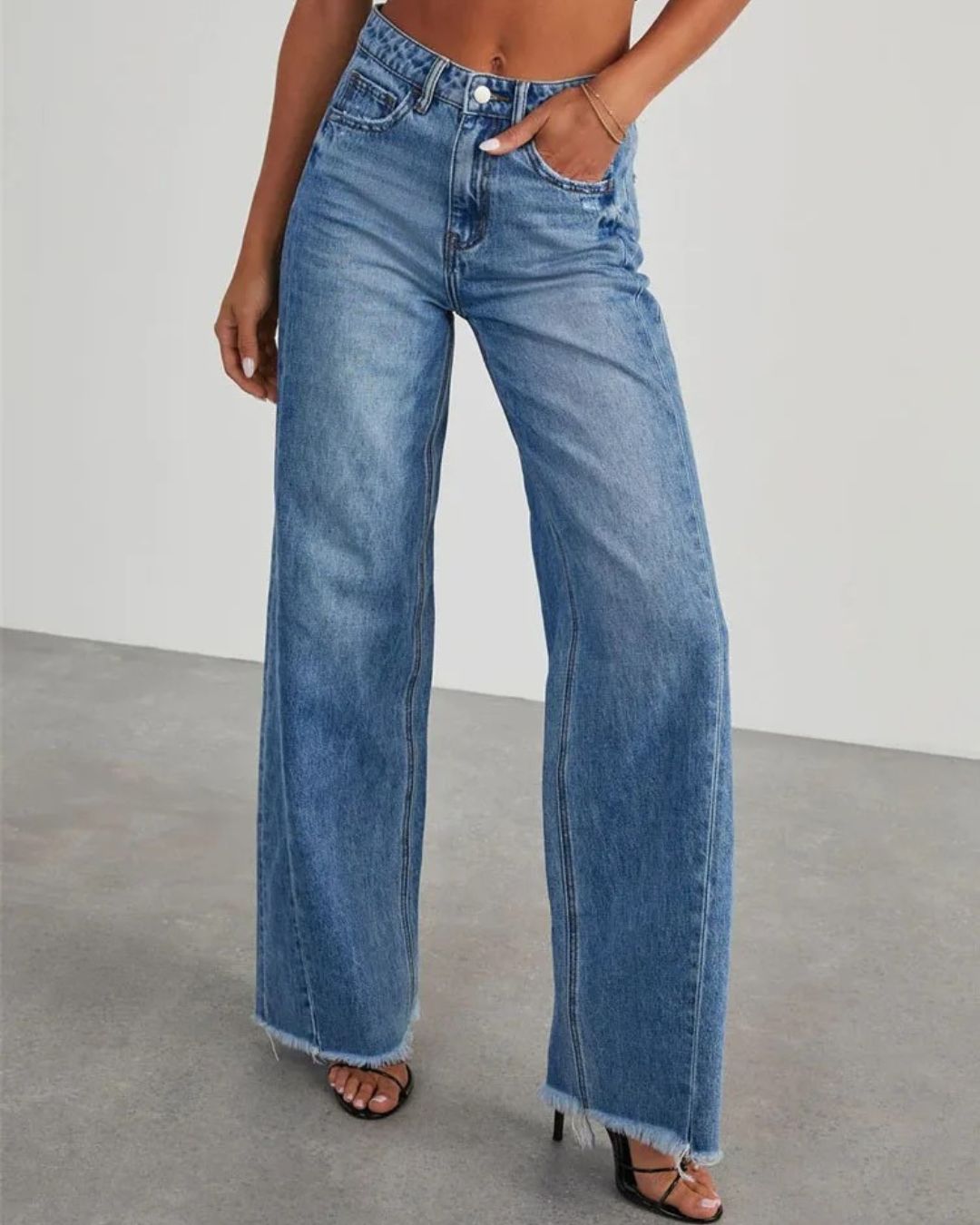 Levoire | Pantalon taille haute en jean pour femme - Bleu