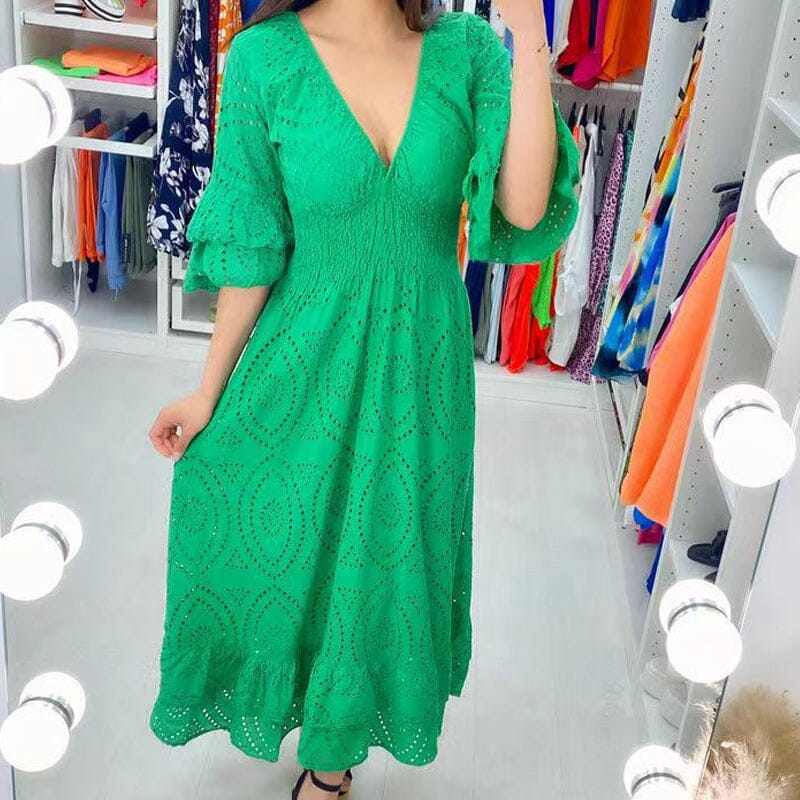 Levoire | Robe midi à manches volantées pour femme Vert