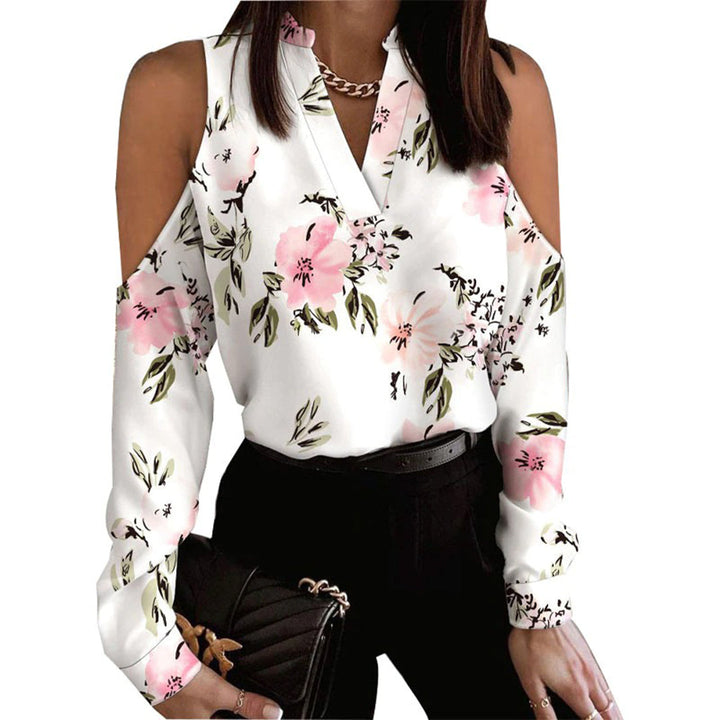 Levoire | T-Shirt À Col En V Pour Femmes Blanc avec des fleurs
