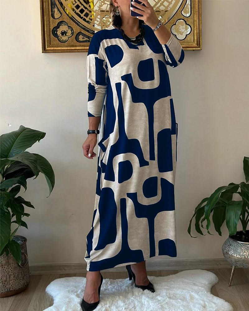 Levoire | Long Printed Dress With Long Sleeves
