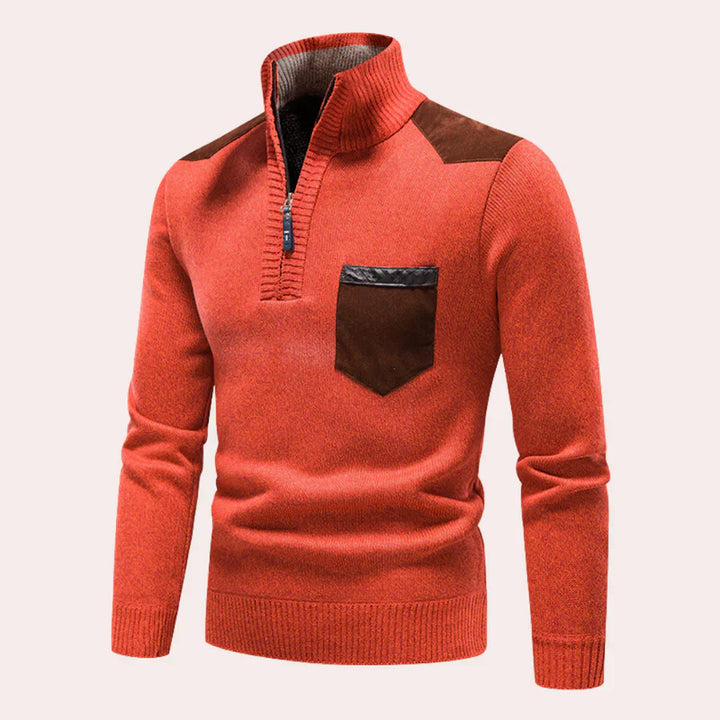 Levoire | Élégant Pull Pour Hommes Avec Fermeture Éclair Orange