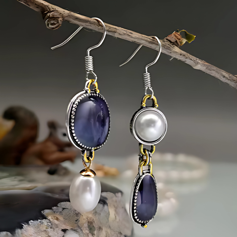 Levoire | Variété De Vin Boucles D'Oreilles En Pierre Naturelle Or Argent 5 cm