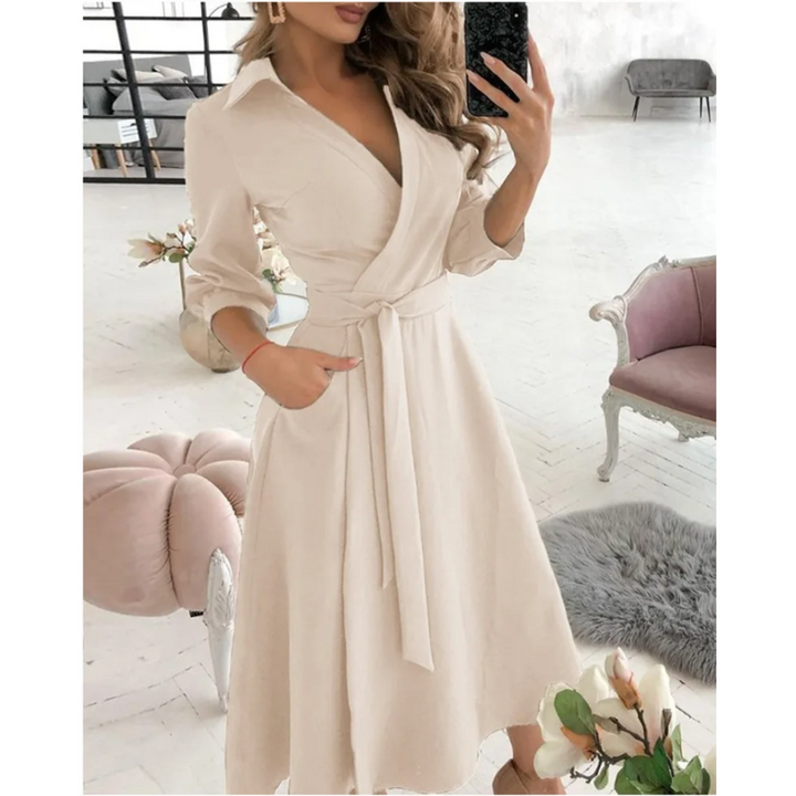 Levoire | Robe Midi Croisée Avec Décolleté en V Pour Femmes Kaki