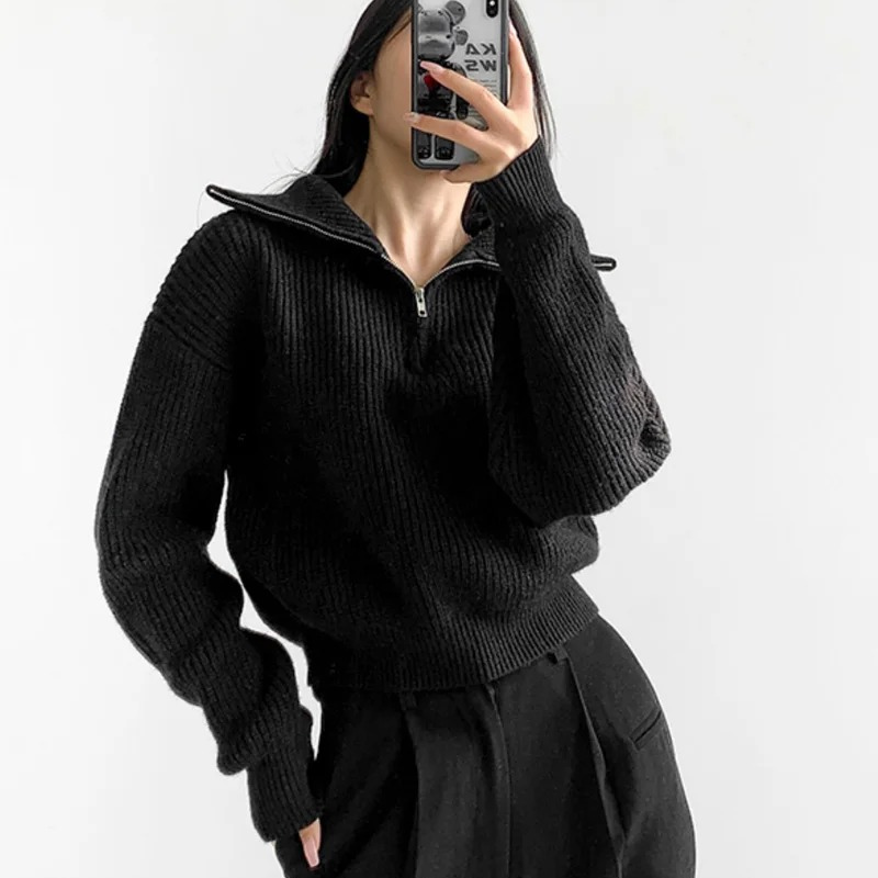 Levoire | Pull femme avec veste, en tricot côtelé et avec une coupe confortable Noir