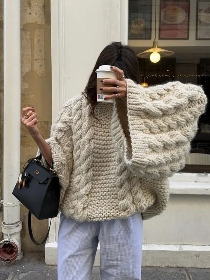 Levoire | Gilet en Tricot pour Femmes Grand Motif de Câble Gilet en Tricot Beige