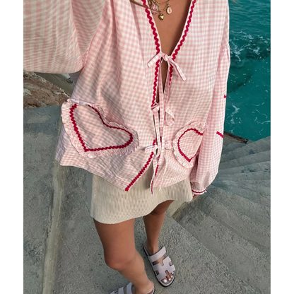 Levoire | Chemise Femme Avec Fermeture À Nœud - Poches En Forme De Cœur