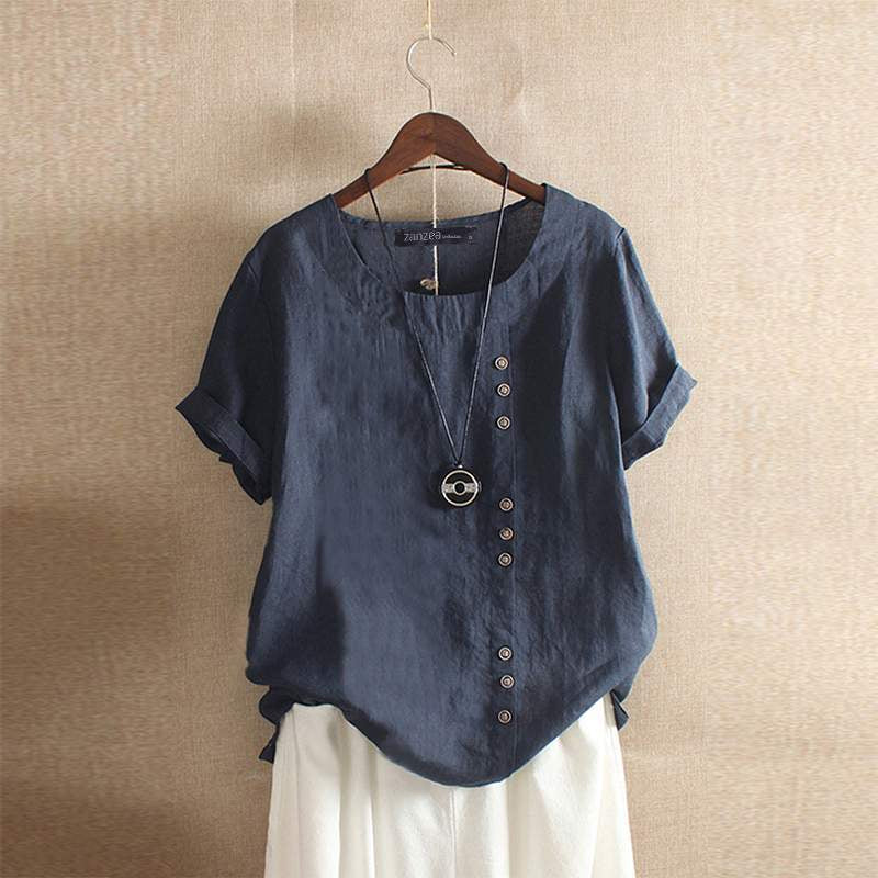 Levoire | Chemise En Lin À Manches Courtes Et Boutonnage Bleu