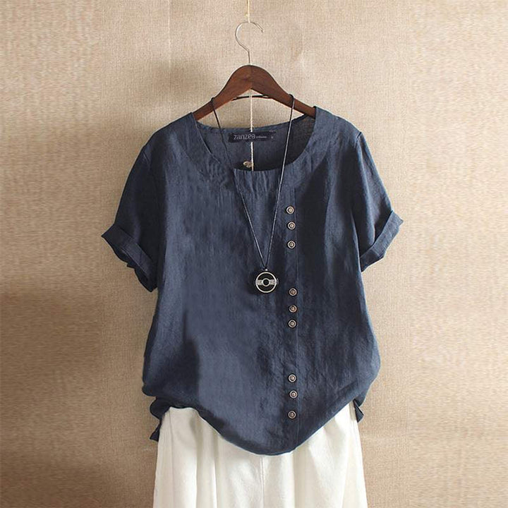 Levoire | Chemise En Lin À Manches Courtes Et Boutonnage Bleu