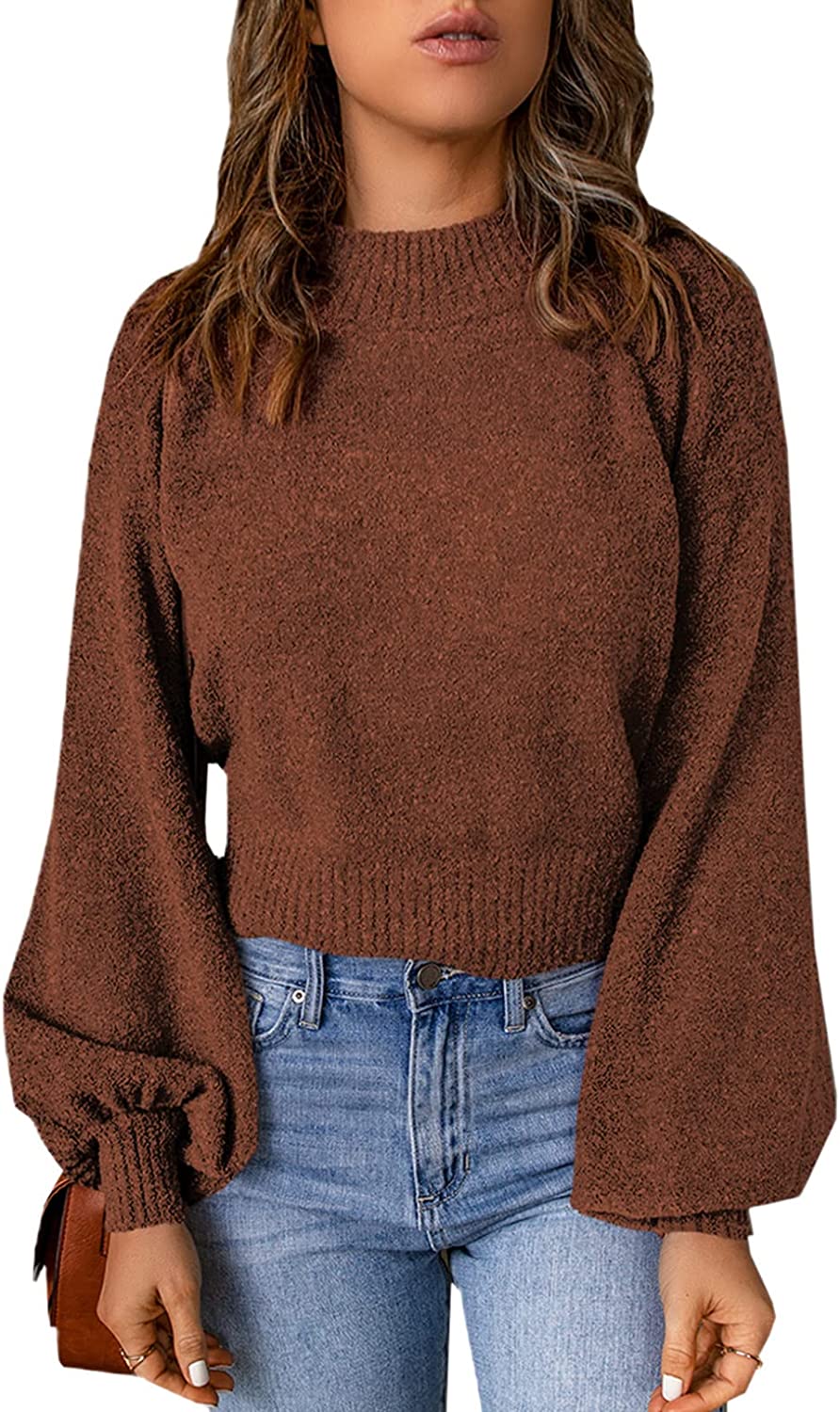 Levoire | Pull Décontracté Ajusté Avec Encolure Ronde, Manches En Lanternes Et Épaules Basses Braun