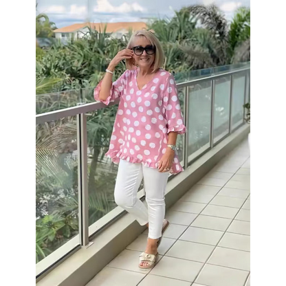 Levoire | Chemisier Élégant À Pois Pour - Femmes - Manches À Volants Rose Bonbon