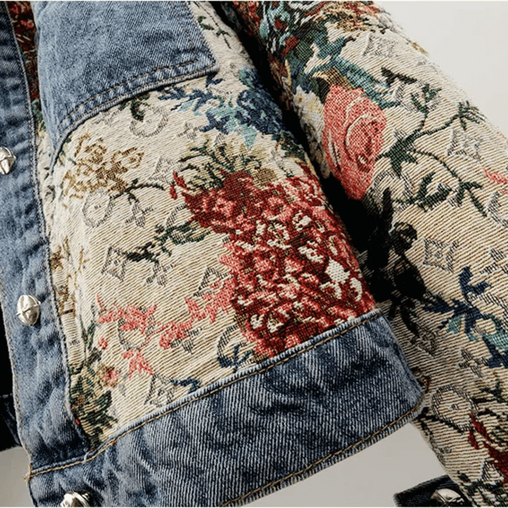 Levoire | Veste En Denim À Fleurs Peintes À La Main Fleurs & Coton Bio