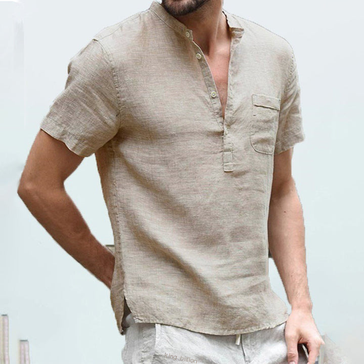 Levoire | Chemise En Lin Élégante À Manches Courtes Et Décolleté En V khaki