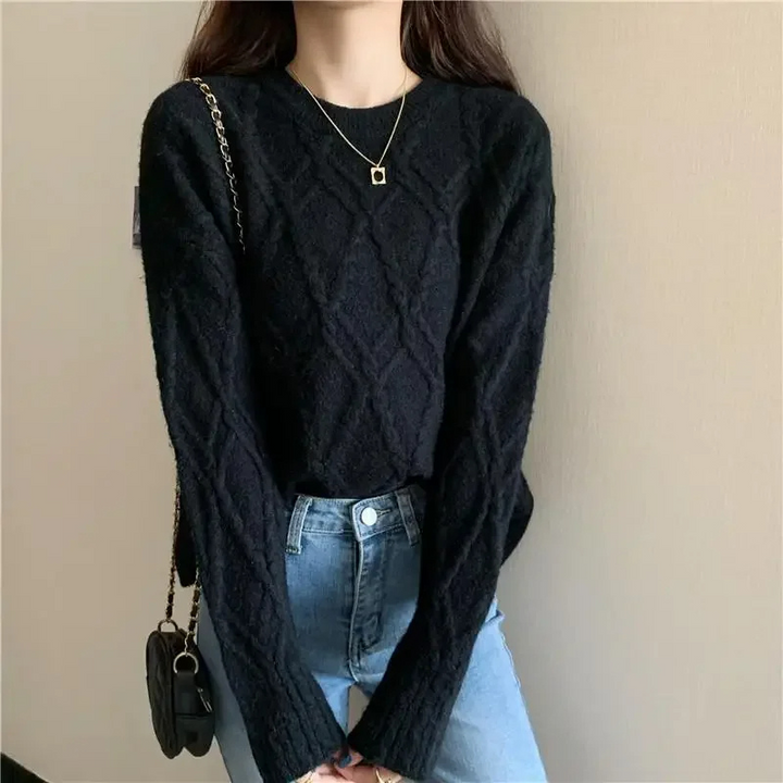 Levoire | Haut à manches longues pour femmes avec motif diamant, doux haut Noir
