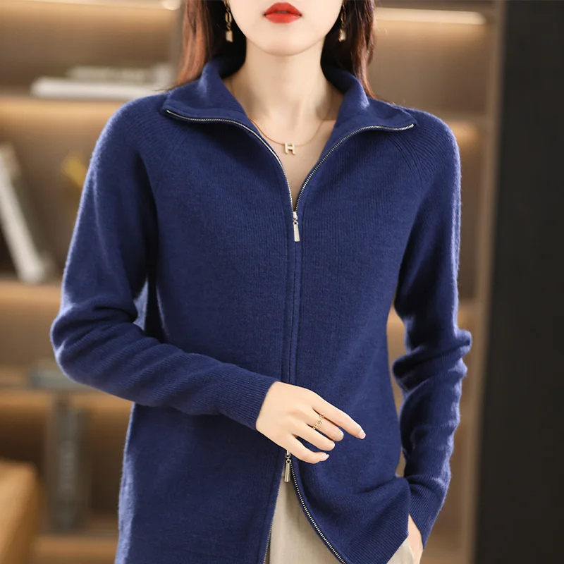 Levoire | Cardigan pour femmes avec fermeture éclair et col montant Bleu foncé
