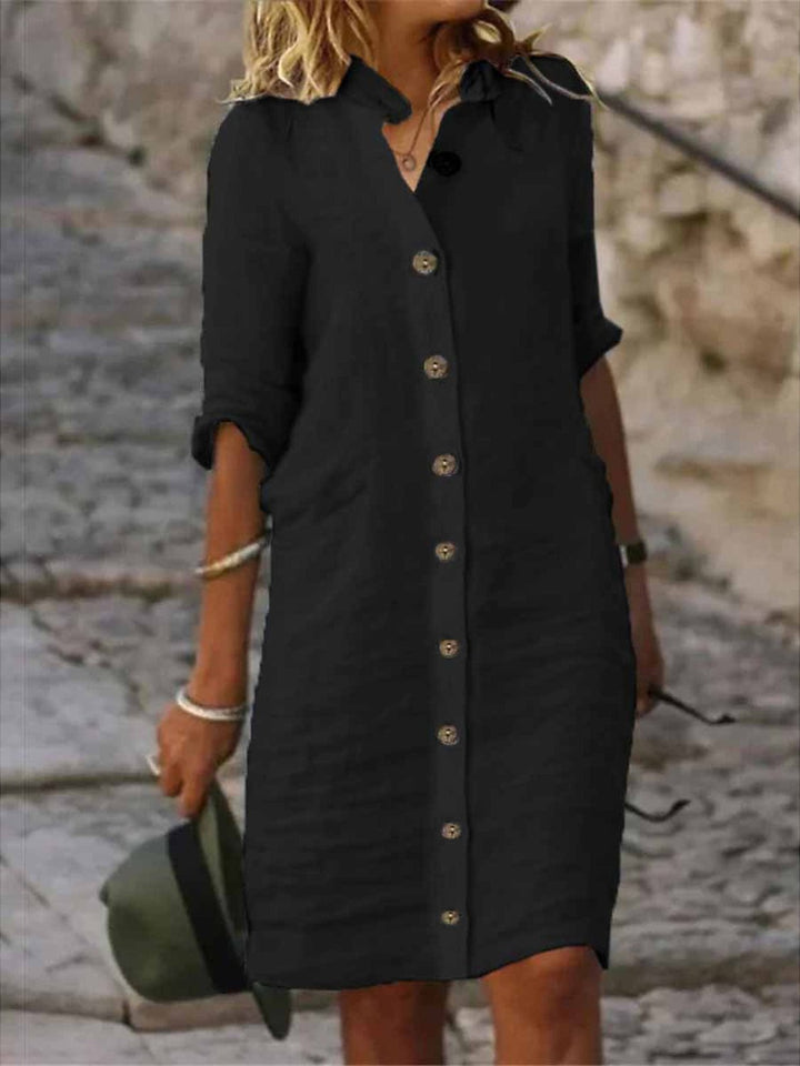 Levoire | Robe décontractée en coton et lin uni Noir