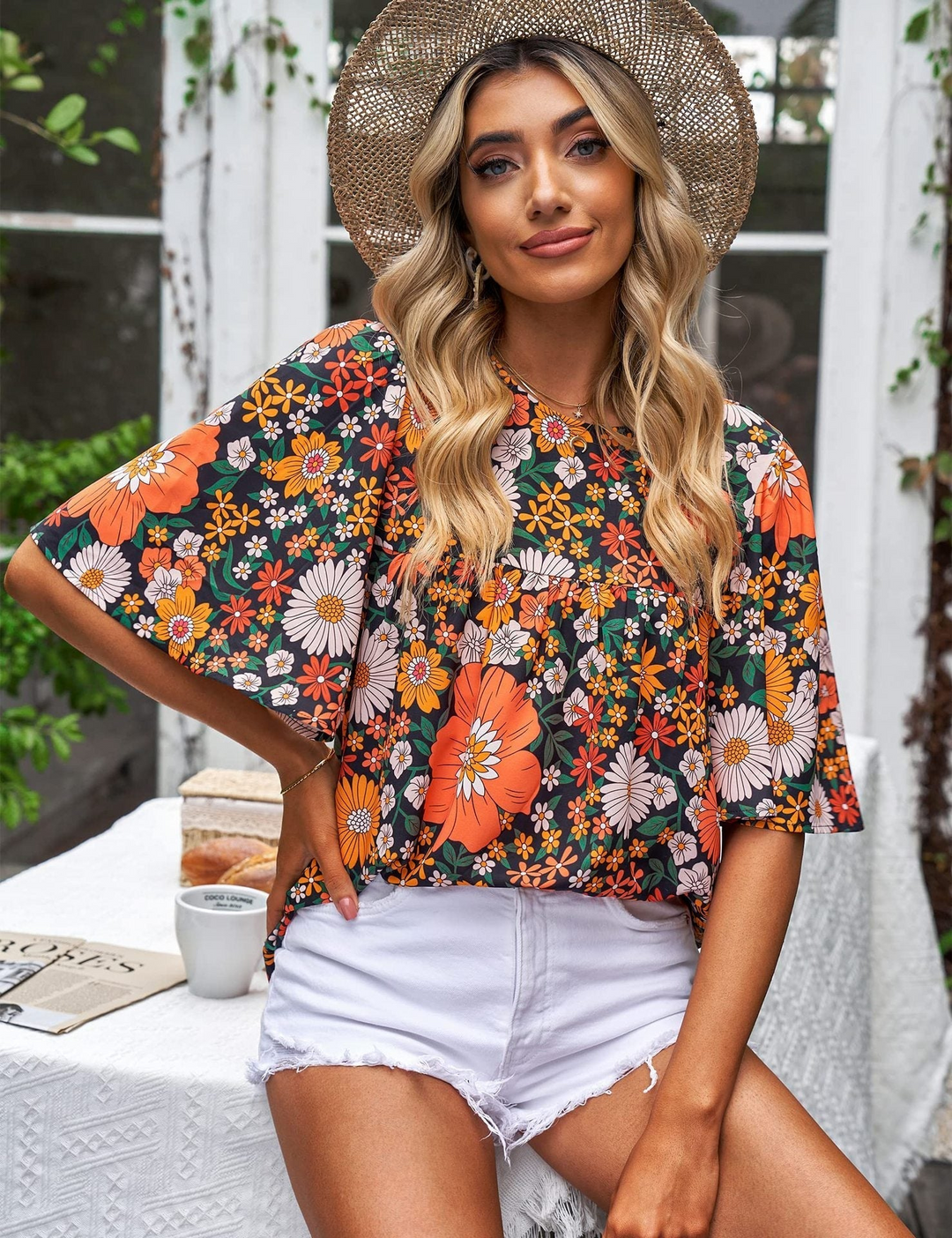 Levoire | Robe Blouse Fleurs FR Femmes Orange
