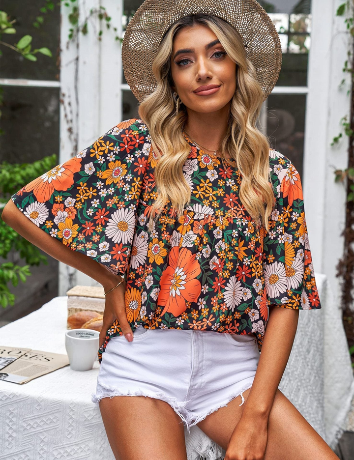 Levoire | Robe Blouse Fleurs FR Femmes Orange