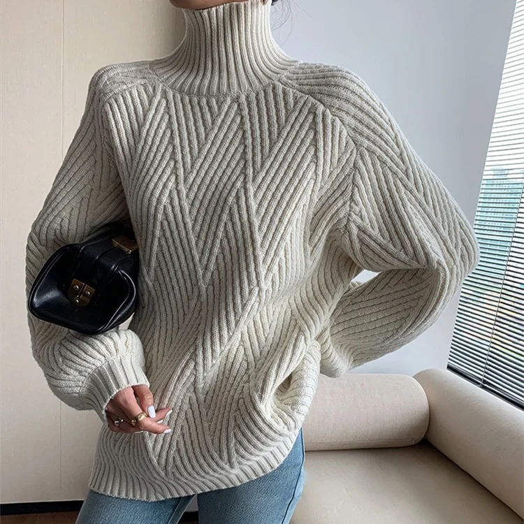 Levoire | Pull À Col Roulé Au Design Tricot Élégant Blanc