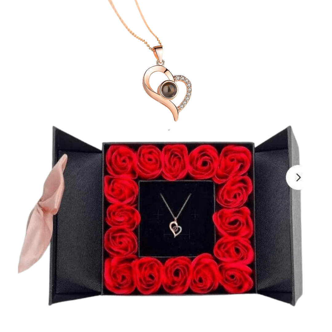 Levoire | Herz Collier Je T'aime En 100 Langues Cœur oblique 16 roses boîte cadeau Rosé doré
