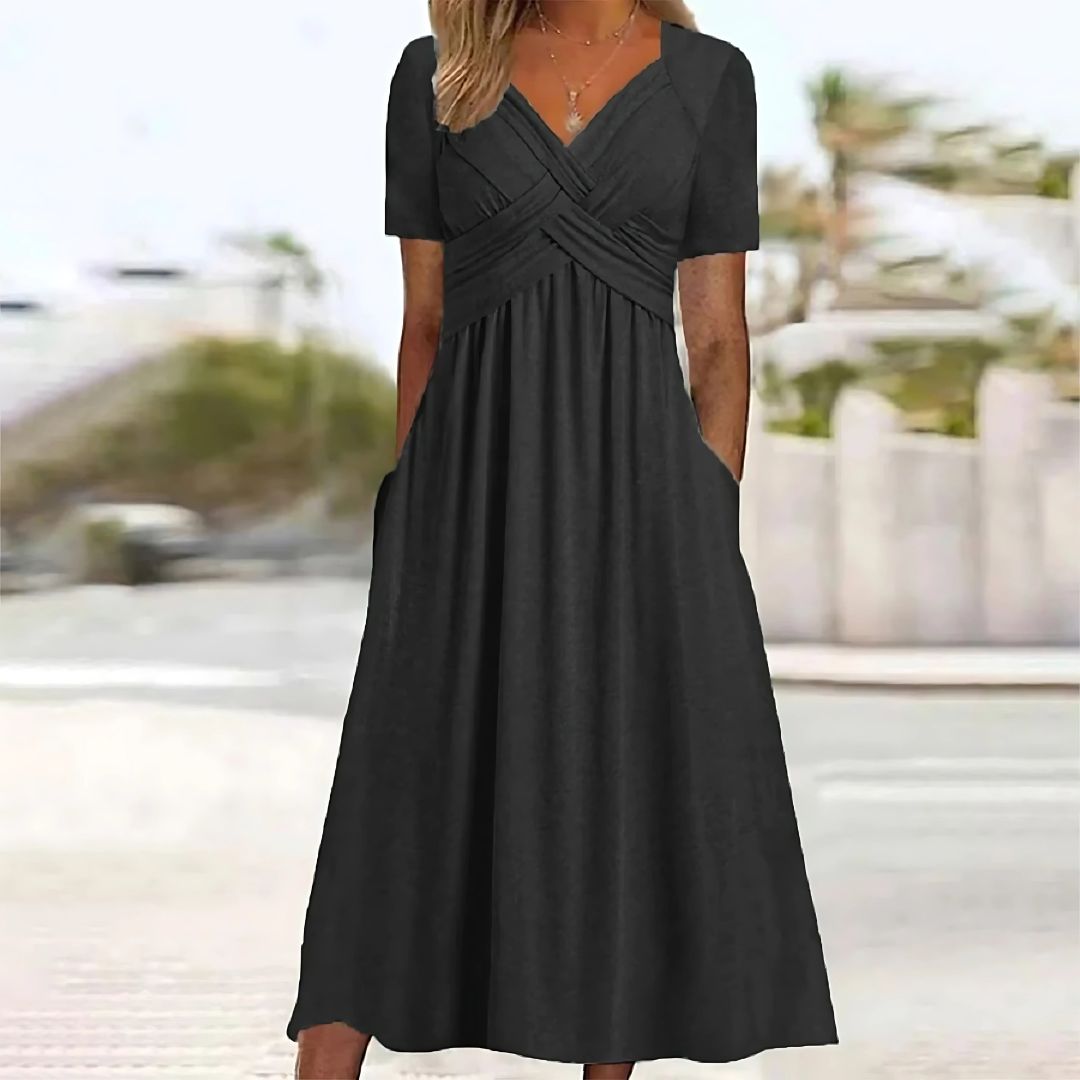 Levoire | Robe Midi Élégante Avec Décolleté En V Noir