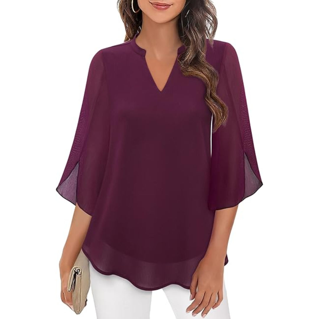 Levoire | Chemise Ample À Manches Fendues Pour - Femmes - Col En V Bourgogne