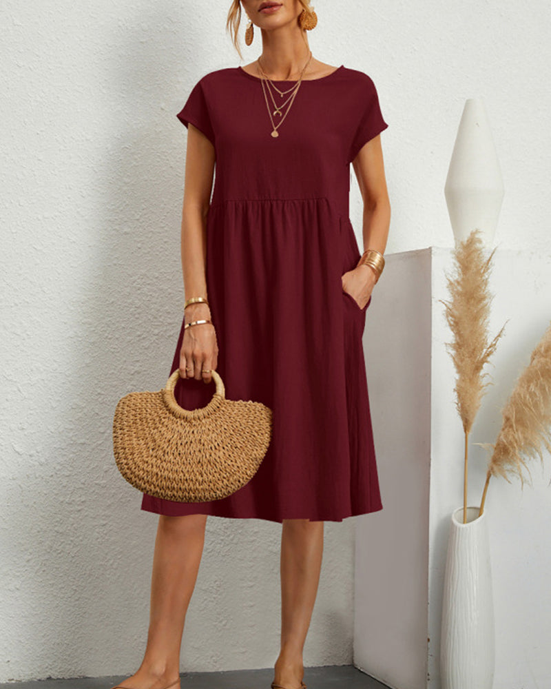 Levoire | Robe Midi À Col Rond Avec Poches Vin rouge