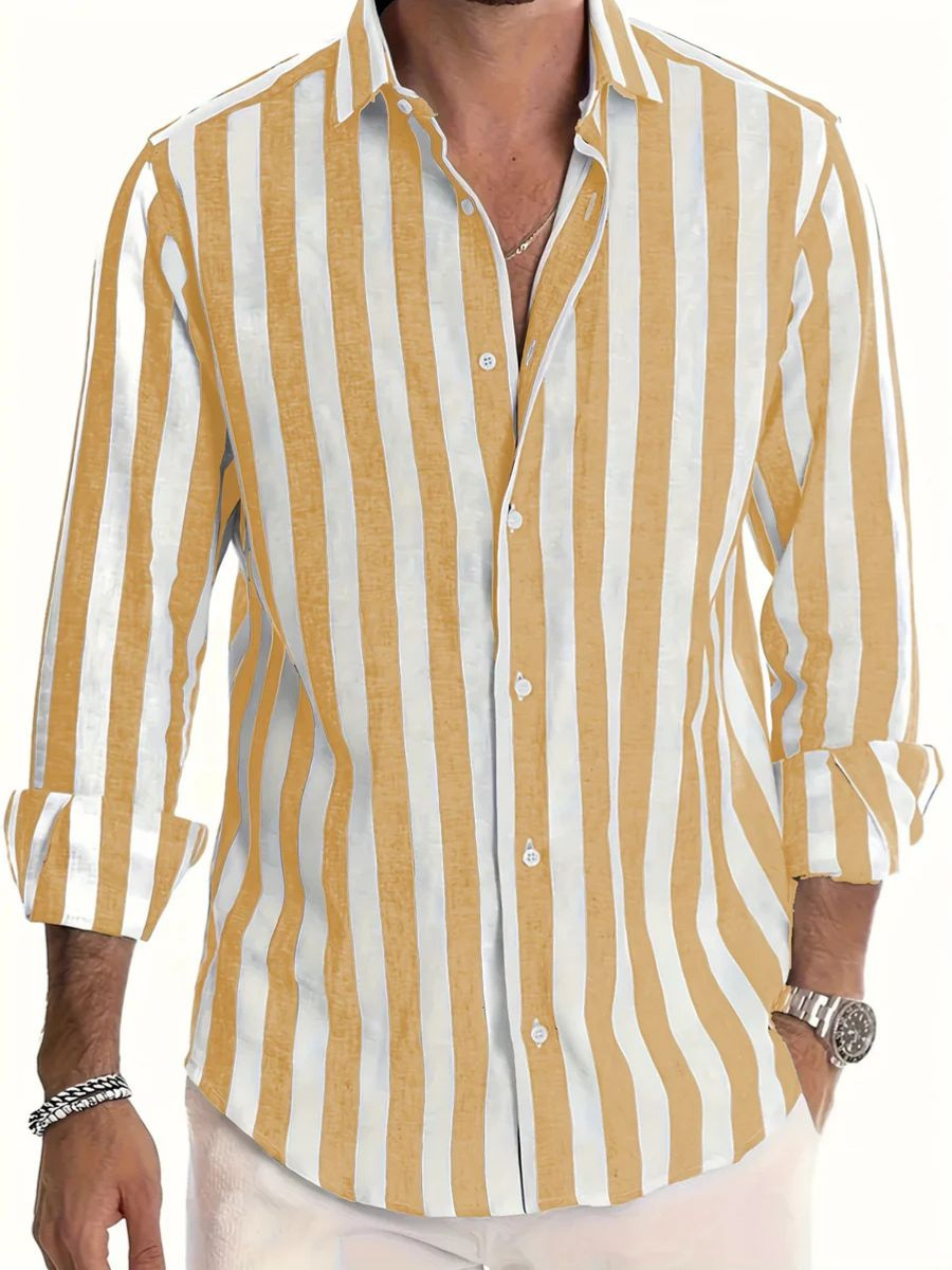 Levoire | Chemise à rayures pour hommes avec manches longues Chemise élégante pour hommes Jaune