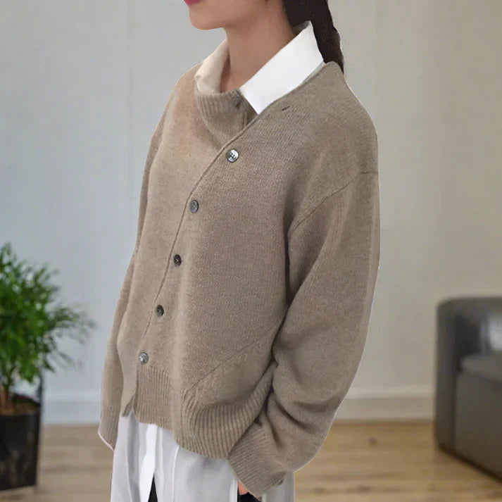 Levoire | Cardigan En Maille Douce Avec Patte De Boutonnage Diagonale