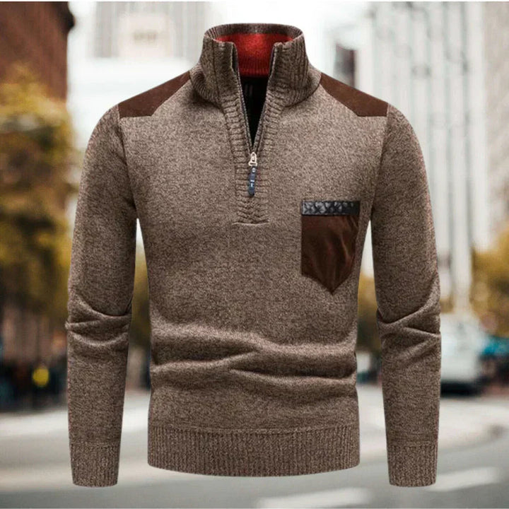 Levoire | Pull Homme Avec Col Montant Et Demi-Zip Braun