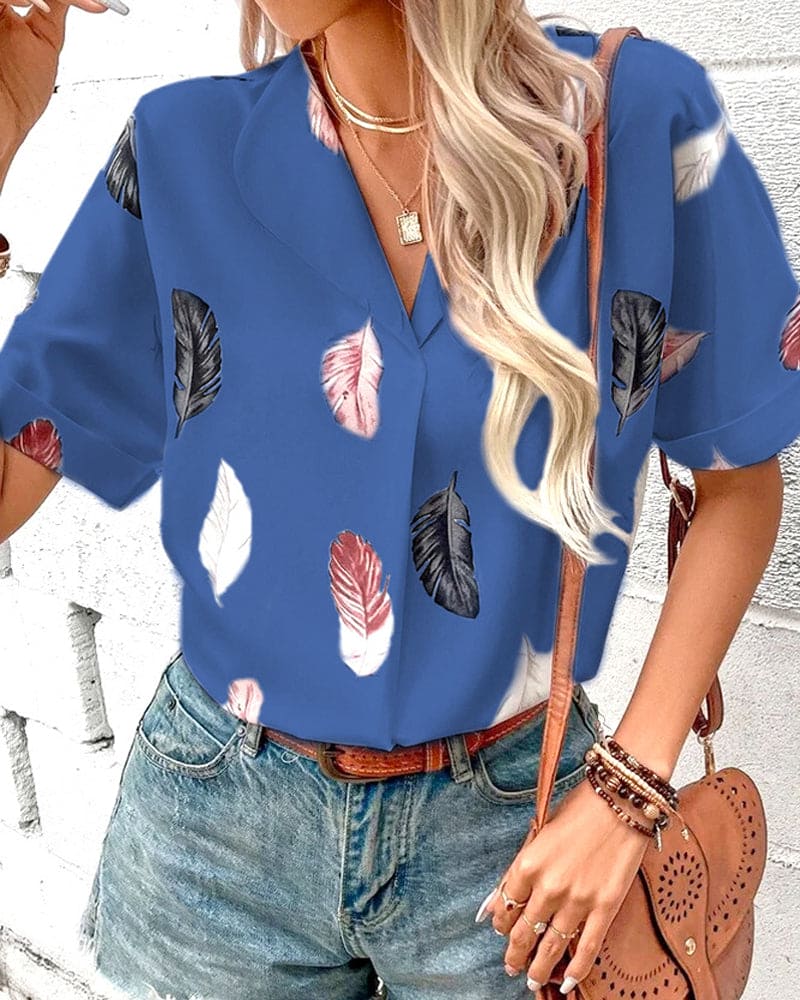 Levoire | Blouse Avec Plumes Et Manches Courtes