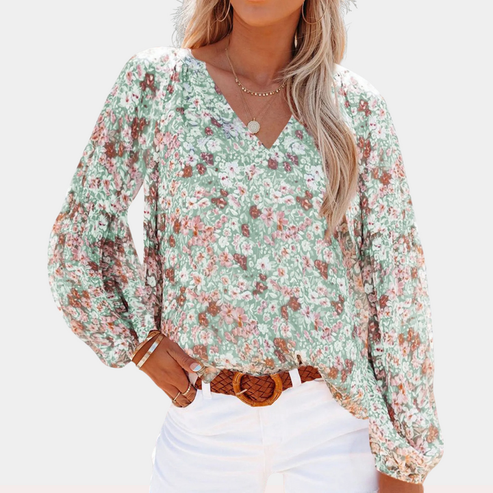 Levoire | Blouse Femme Longue Fleurs Été Top Blouse Pour Femmes Vert