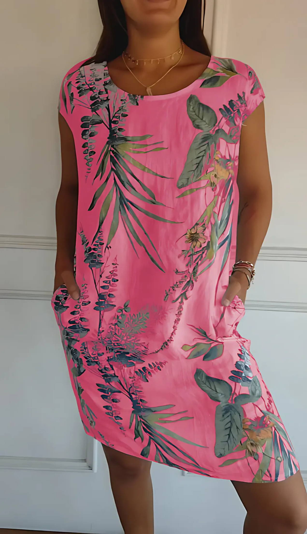 Levoire | Robe Élegante Confortable À Col Rond Rose