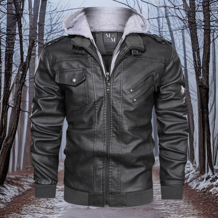 Levoire | Cuir - Veste En Cuir Chaude De Haute Qualité Avec Capuche Gris