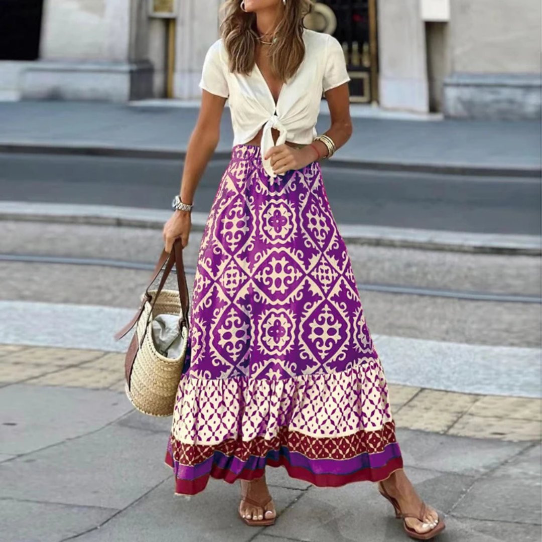 Levoire | Pantalon taille haute géométrique tendance pour un port décontracté Lila