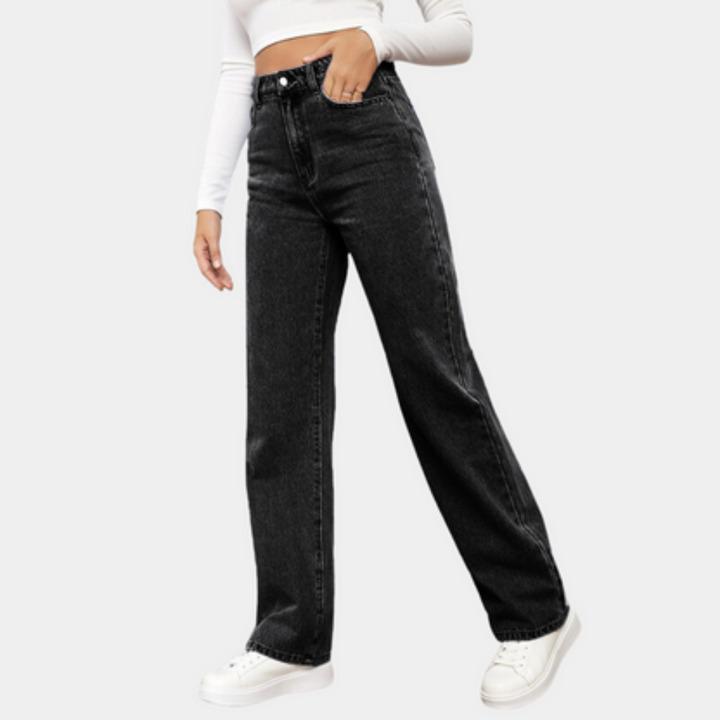Levoire | Pantalon chic pour femmes Jean baggy décontracté à coupe détendue Noir