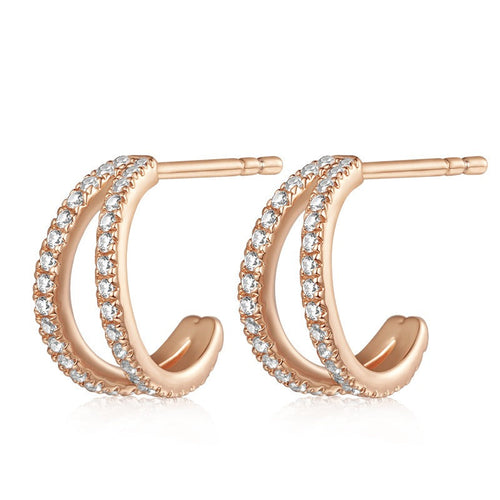 Levoire | Boucles D'Oreilles À Anneaux Doubles Avec Zircon Élégant