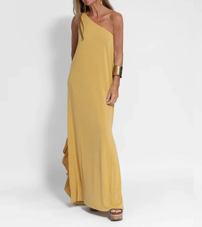 Levoire | Robe élégante pour femmes Robe maxi chic avec une épaule pour femmes Jaune