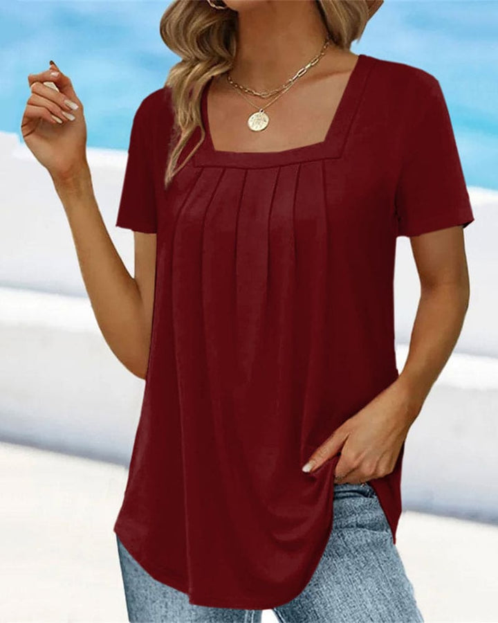 Levoire | T-Shirt À Manches Courtes Dans Une Couleur Unie Et Un Décolleté Carré Bordeaux