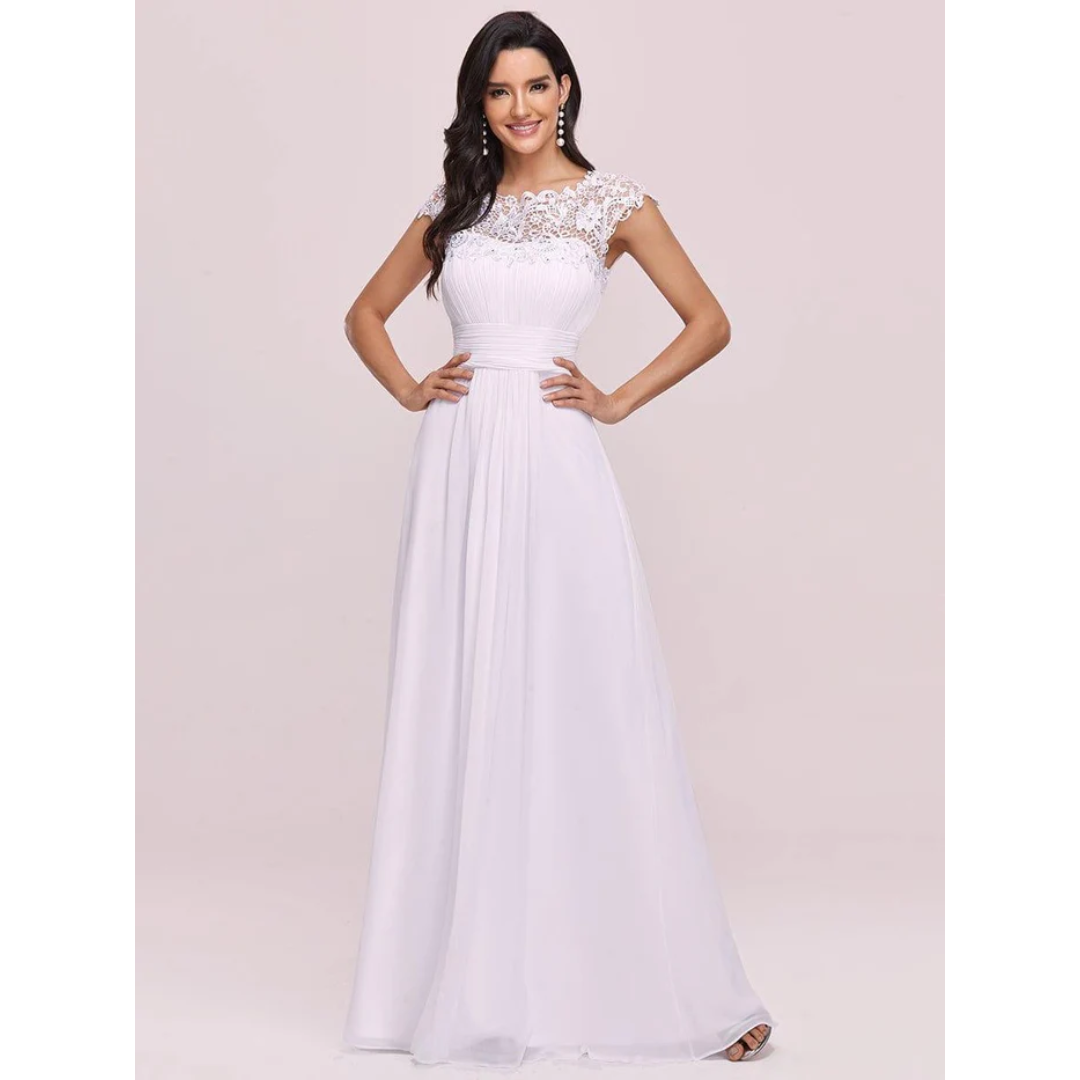 Levoire | Robe D'Invité De Mariage Élégante À Manches Courtes - Maxi Blanc