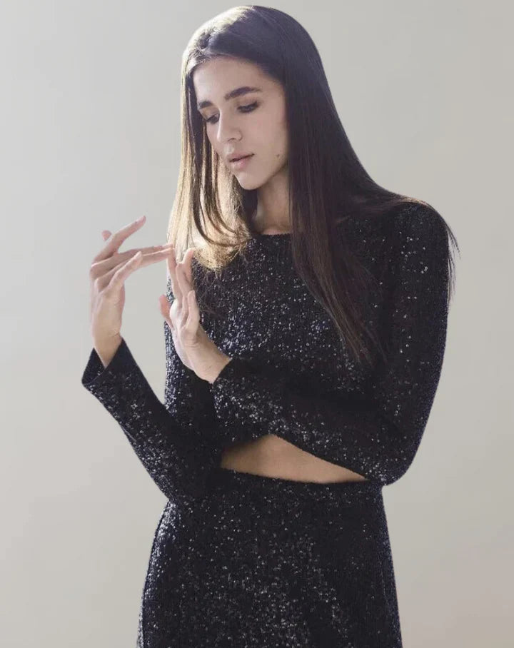 Levoire | Crop-Top Scintillant Pour Une Apparition Glamour Noir