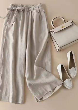 Levoire | Khaki Cravate Élastique Taille Haute Pantalon Droit Khaki