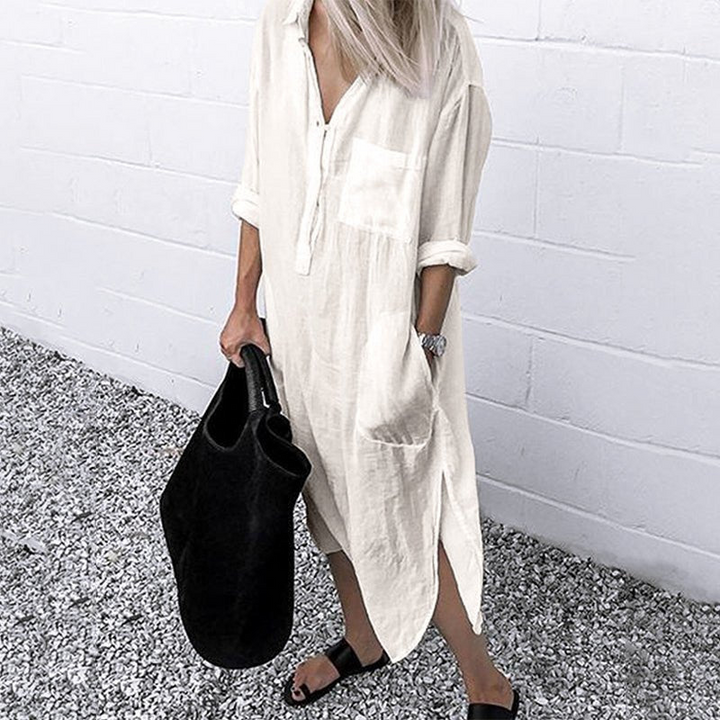 Levoire | Femmes Élégant Robe Chemise Unie Avec Découpe Robe Femme Beige
