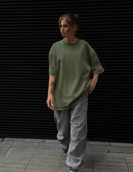 Levoire | T-Shirt En Coton Rétro Pour Femmes Vintage Vert foncé militaire