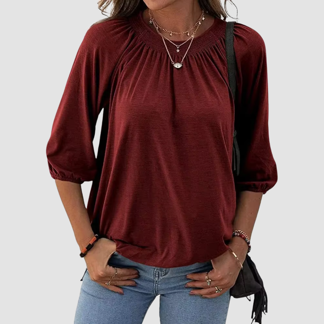 Levoire | Loose Fit Femme Top À Manches Mi-Longues Bordeaux