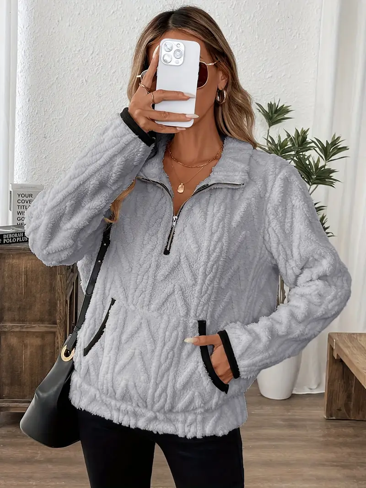 Levoire | Sweat À Capuche Pour Femmes Avec Capuche Et Pratique Demi-Fermeture Éclair Gris